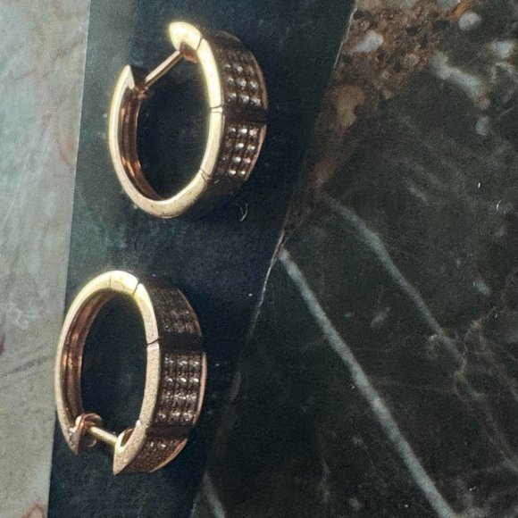 NEW EFFY 14K Rose Gold 72 Pave Diamond Earring Hoop Authenticity Certificate Tag - Picture 3 of 11